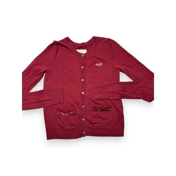 Y2K Hollister Burgundy Button-Up Cardigan With Pockets Size Medium - Picture 4 of 12